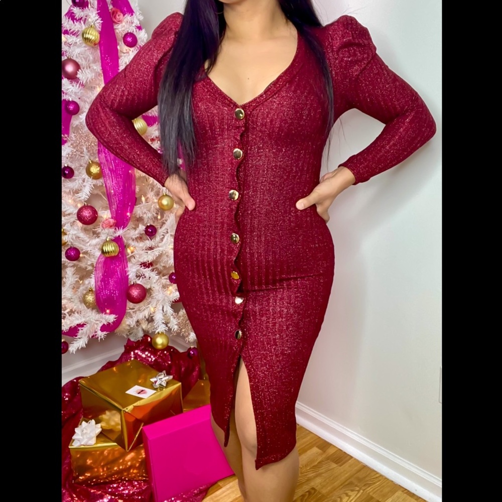 Red Sparkle Midi Dress